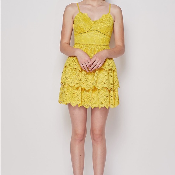 Teeze Me Yellow Lace Tiered Fit and Flare women’s Mini Dress - Picture 6 of 8